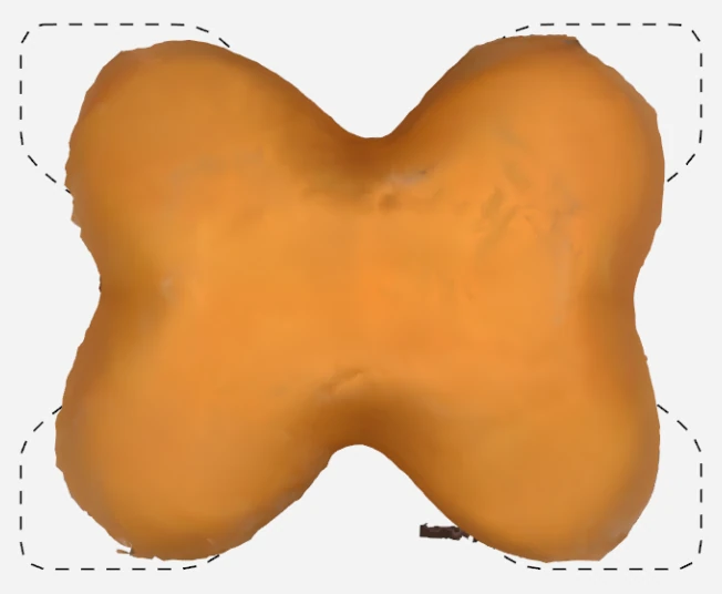 Scan of the shaped butter slime X inside the dashed target outline